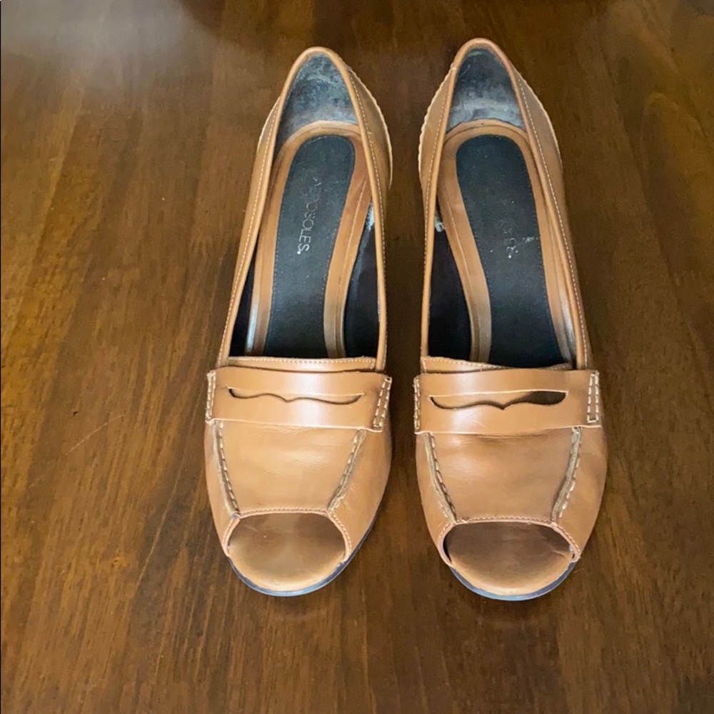 Leather peep toe heels